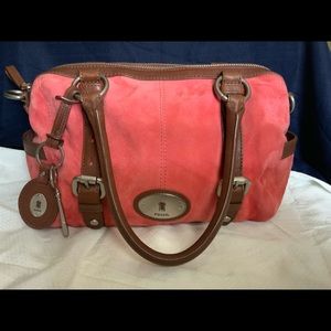 Fossil Satchel Purse, Tangerine and Brown, Retro